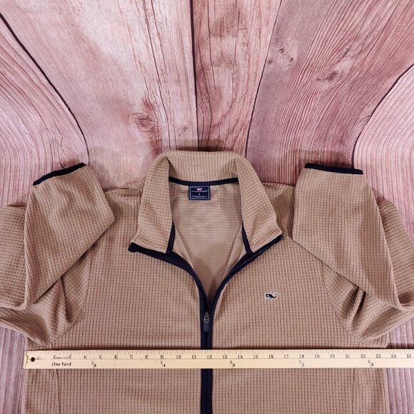 Vineyard Vines Mens Size Large Grid Fleece Full Zip Jacket Brown Whale Warm - Picture 13 of 14